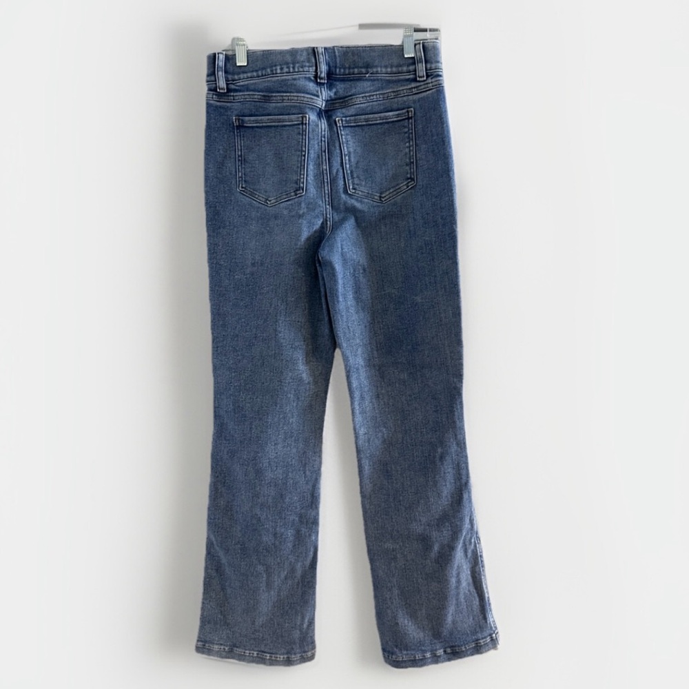 Spanx Women's High Rise Kick Flare Jeans Medium Tall Blue Stretch Pull-On Denim - Picture 3 of 9